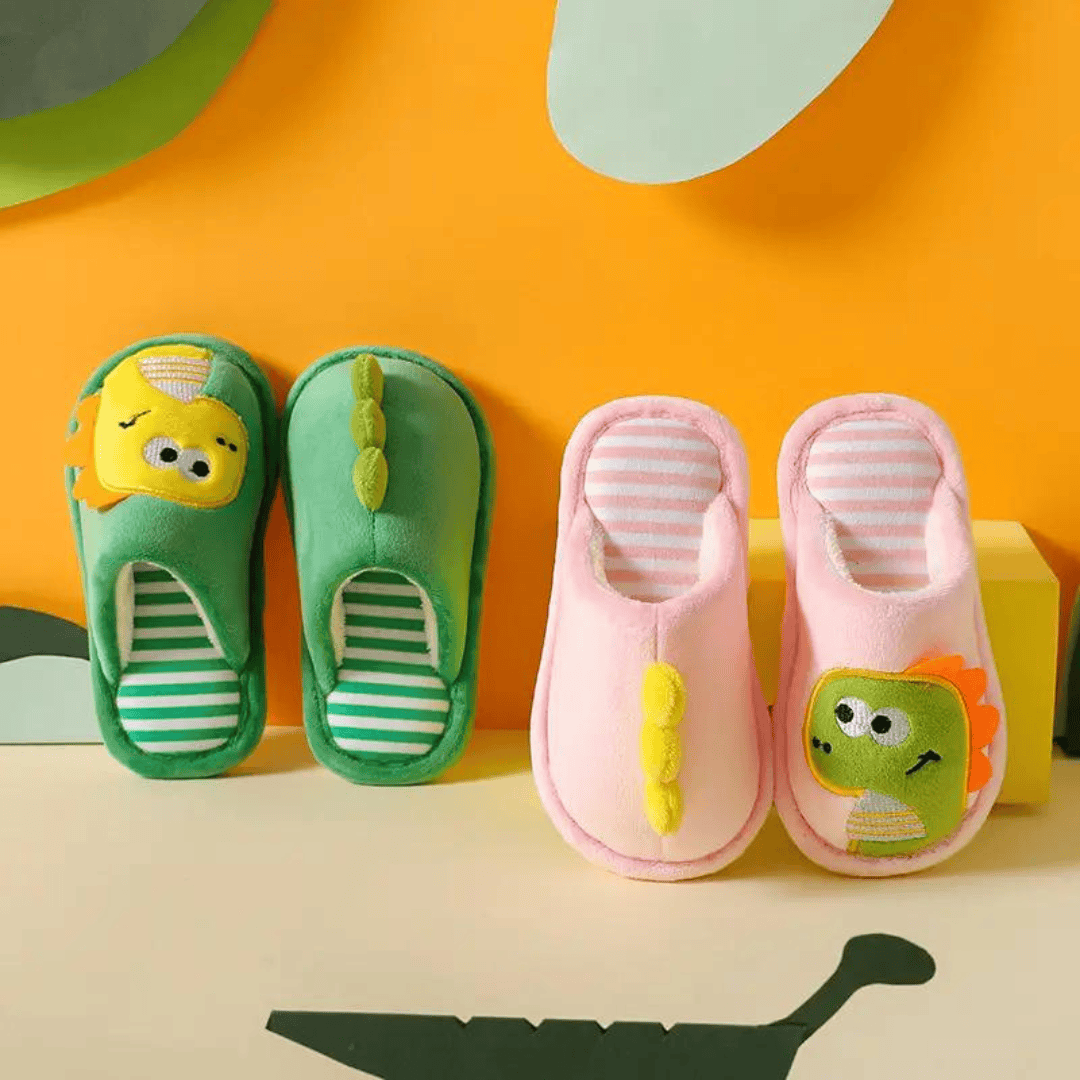 Pavoco Kinder Schuhe Kuschelige Hausschuhe für Kinder warm rutschfest Dino-Design Freizeit