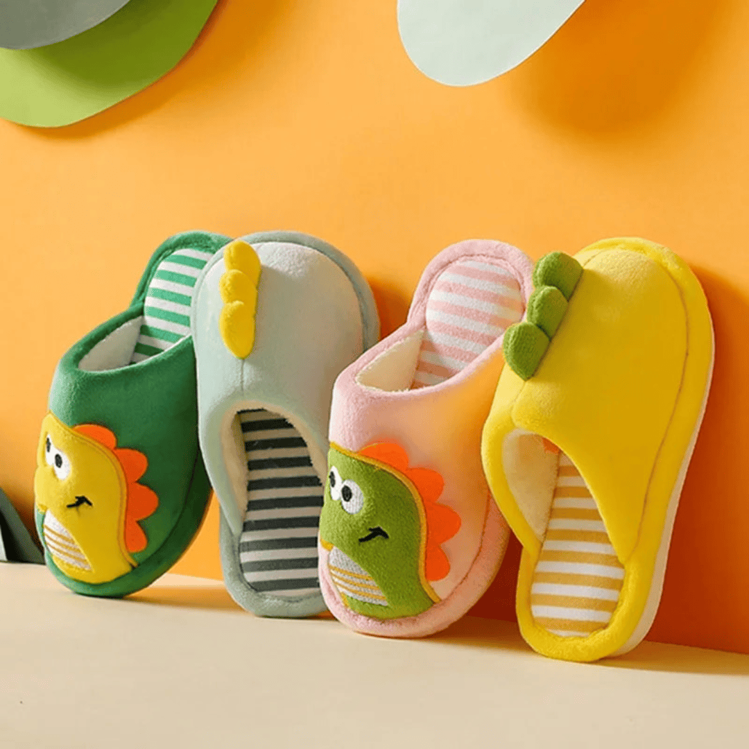 Pavoco Kinder Schuhe Kuschelige Hausschuhe für Kinder warm rutschfest Dino-Design Freizeit
