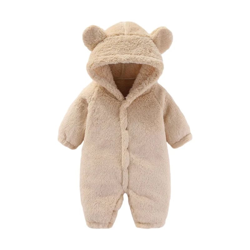 Pavoco Kinderbodys und Jumpsuits Beige / 0-3 Monate (59cm) Weicher Teddy-Einteiler für Kinder mit Ohren warm atmungsaktiv Winter