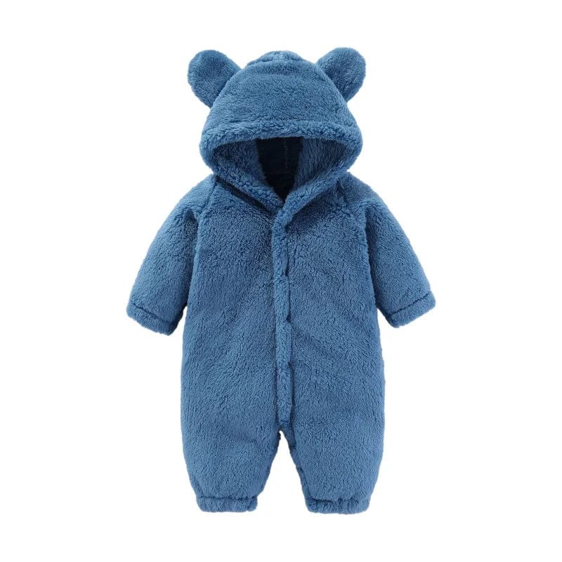Pavoco Kinderbodys und Jumpsuits Blau / 0-3 Monate (59cm) Weicher Teddy-Einteiler für Kinder mit Ohren warm atmungsaktiv Winter