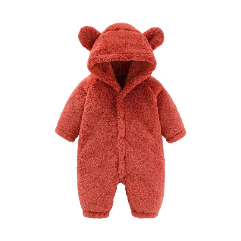 Pavoco Kinderbodys und Jumpsuits Rot / 0-3 Monate (59cm) Weicher Teddy-Einteiler für Kinder mit Ohren warm atmungsaktiv Winter