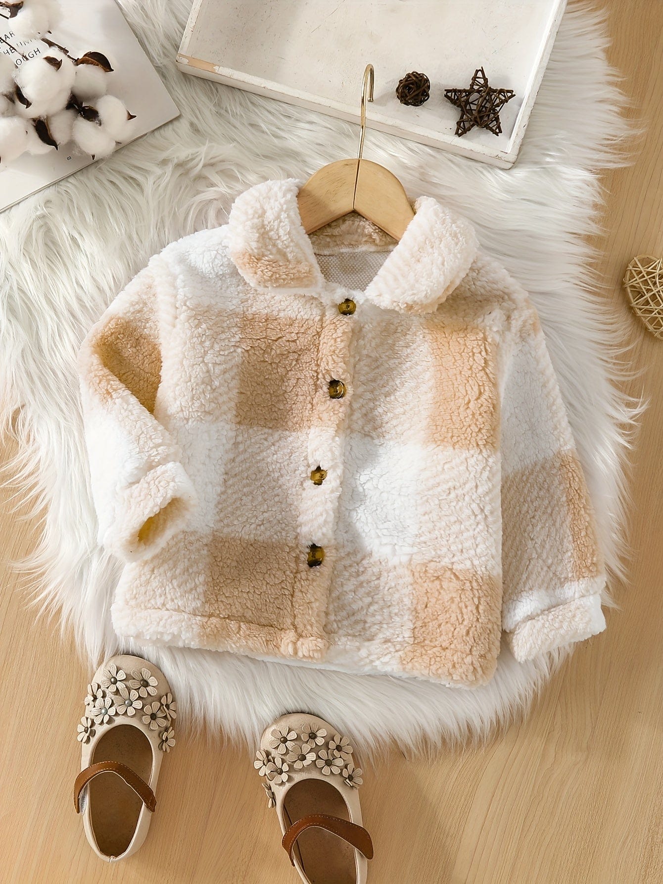 Pavoco Kinderjacken Beige / 1-2 Jahre Weiche Fleecejacke für Kinder leicht kariert ideal für kühle Tage