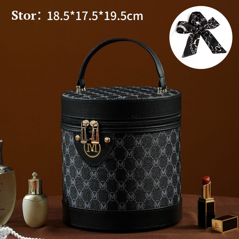 Pavoco Kosmetiktaschen & -etuis Groß / Druck M Schwarz Stilvolle Kosmetiktasche für Damen wasserabweisend mit Spiegel PU-Leder elegant