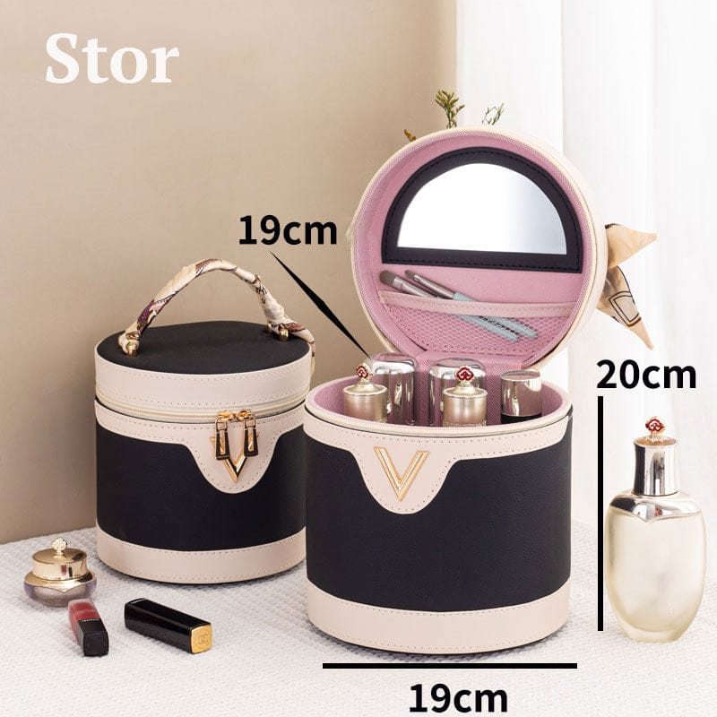 Pavoco Kosmetiktaschen & -etuis Groß / Schwarz Stilvolle Kosmetiktasche für Damen wasserabweisend mit Spiegel PU-Leder elegant