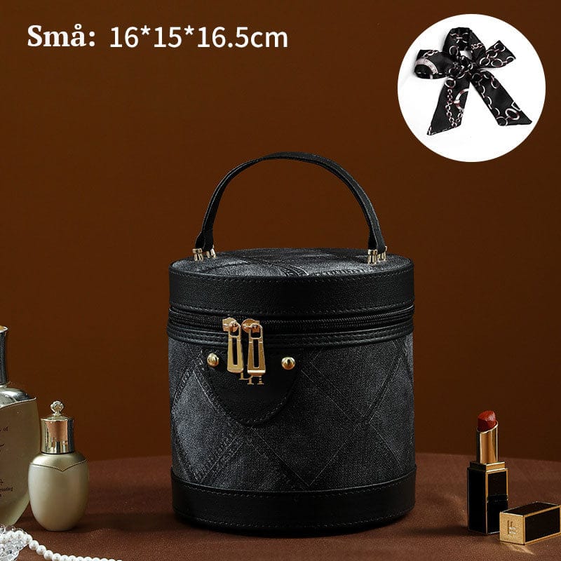 Pavoco Kosmetiktaschen & -etuis Klein / Denim schwarz Stilvolle Kosmetiktasche für Damen wasserabweisend mit Spiegel PU-Leder elegant