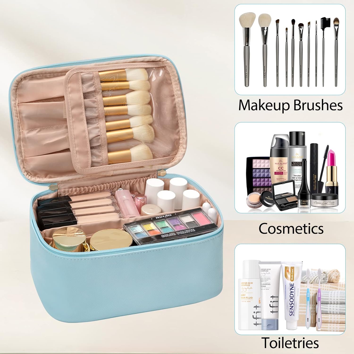 Pavoco Kosmetiktaschen & -etuis Praktischer Make-up Organizer für Damen tragbar mit verstellbaren Fächern groß