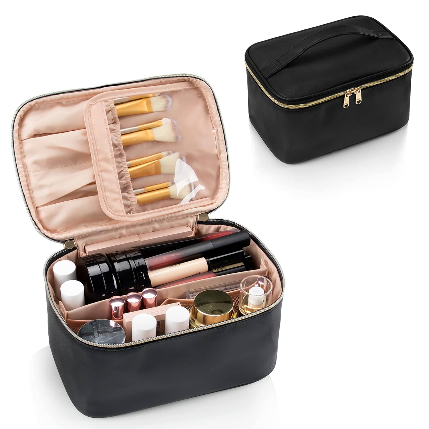 Pavoco Kosmetiktaschen & -etuis Schwarz Praktischer Make-up Organizer für Damen tragbar mit verstellbaren Fächern groß