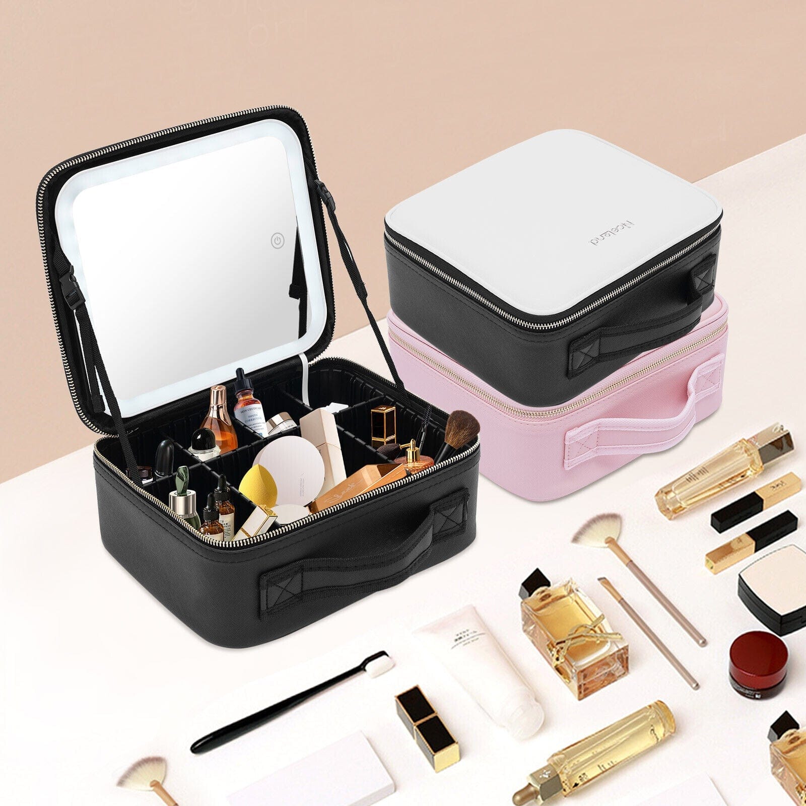 Pavoco Kosmetiktaschen & -etuis Stilvolle Kosmetiktasche für Damen mit LED Spiegel und Bürstenfach praktisch kompakt