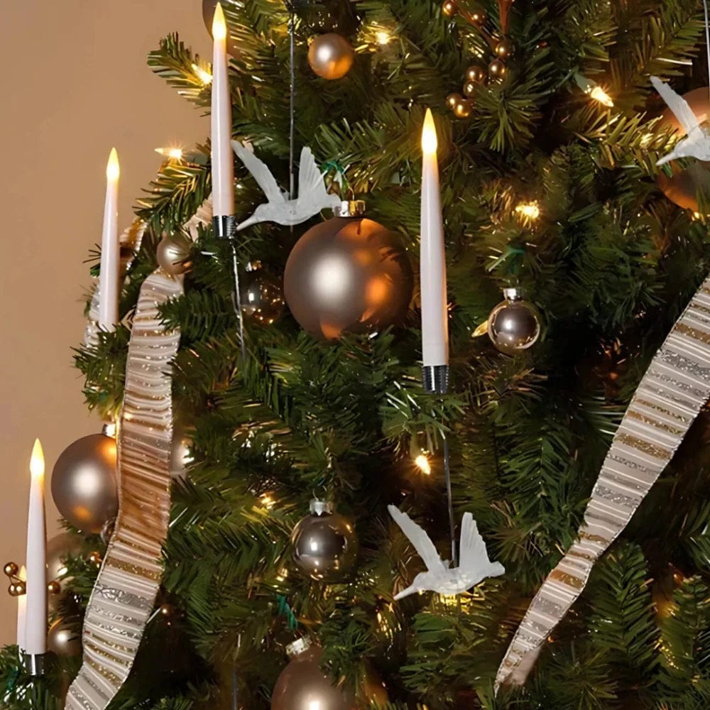 Pavoco LED Weihnachtslichter Kolibri / Silber / 12 Stück Elegante Weihnachtsbaumbeleuchtung flackernde LED-Kerzen