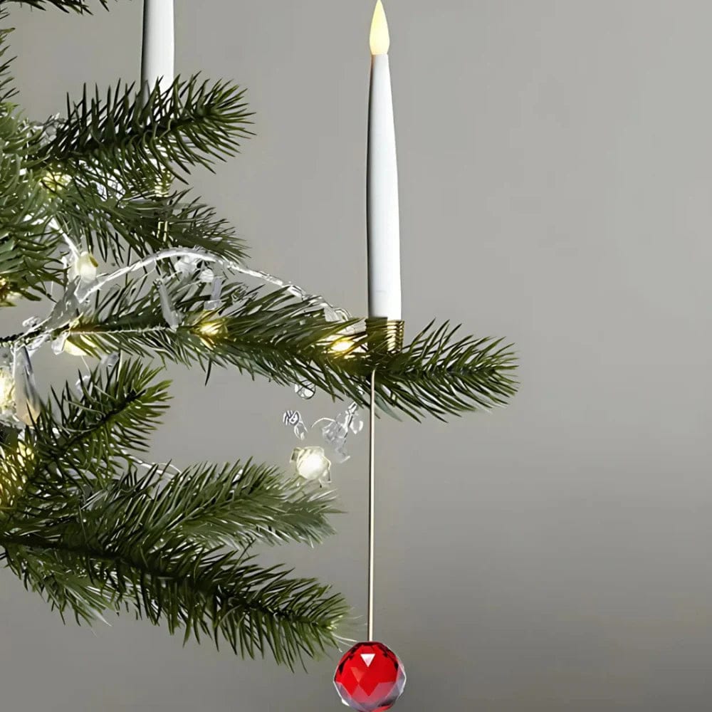 Pavoco LED Weihnachtslichter Rote Kristallsphäre / Silber / 12 Stück Elegante Weihnachtsbaumbeleuchtung flackernde LED-Kerzen