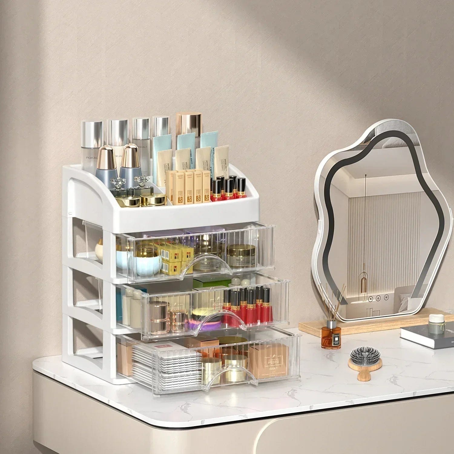 Pavoco Makeup-Organizer 3 Eleganter Make-up-Organizer für Damen transparent Acryl vielseitig