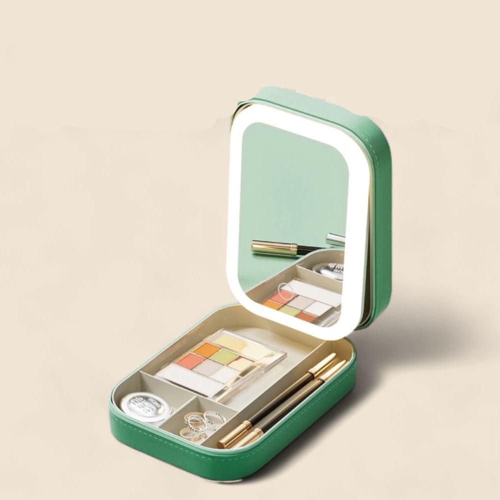 Pavoco Makeup-Organizer Grün Stilvoller Kosmetik Organizer für Damen kompakt wasserdicht mit LED Spiegel