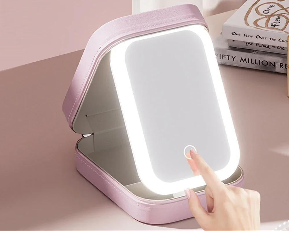 Pavoco Makeup-Organizer Stilvoller Kosmetik Organizer für Damen kompakt wasserdicht mit LED Spiegel