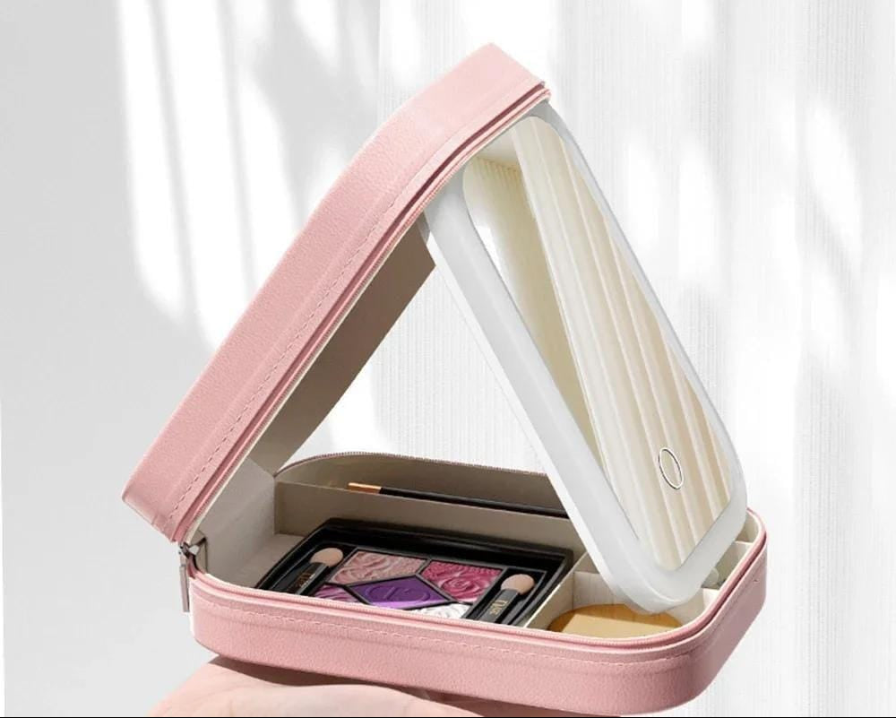 Pavoco Makeup-Organizer Stilvoller Kosmetik Organizer für Damen kompakt wasserdicht mit LED Spiegel
