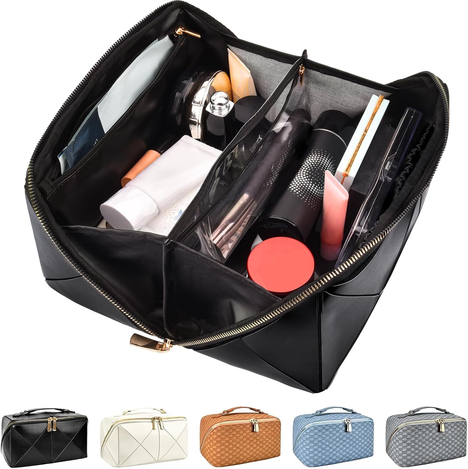 Pavoco Makeup-Taschen & -Etuis Schwarz 2 Wasserfeste Reisetasche groß für Damen elegant mit Fächern für Make-up