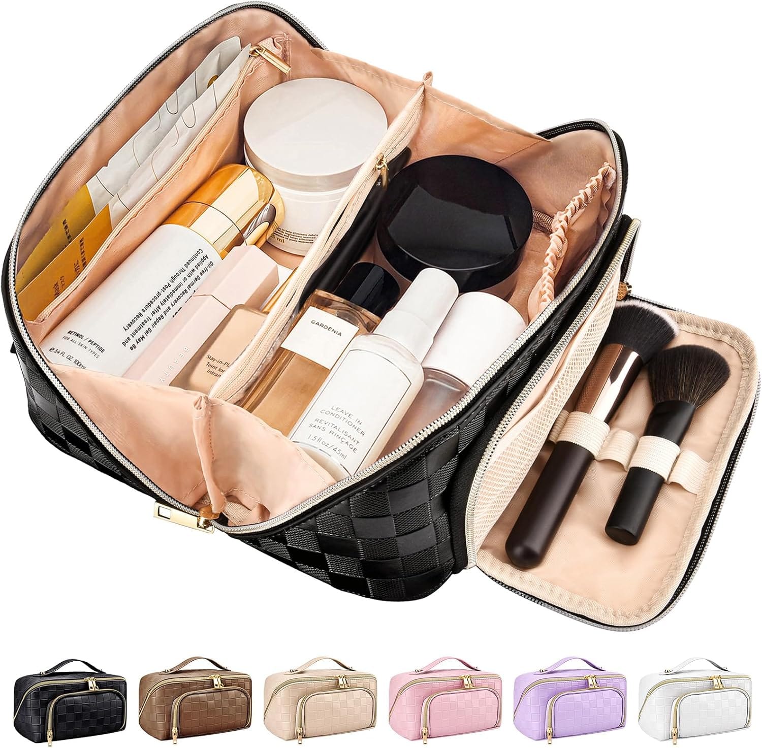 Pavoco Makeup-Taschen & -Etuis Schwarz Wasserfeste Reisetasche groß für Damen elegant mit Fächern für Make-up