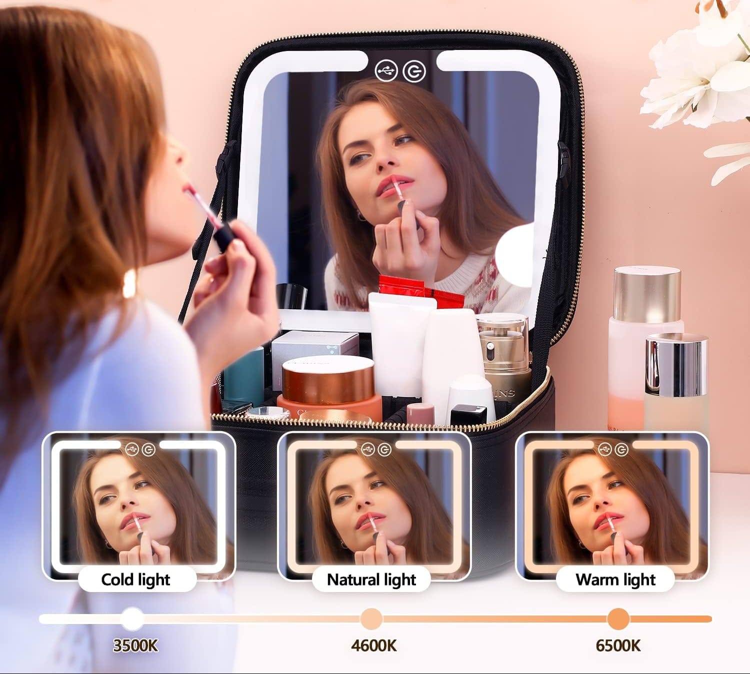 Pavoco Makeup-Zubehör Eleganter Make Up Organizer für Damen kompakt mit LED Spiegel und mehreren Fächern