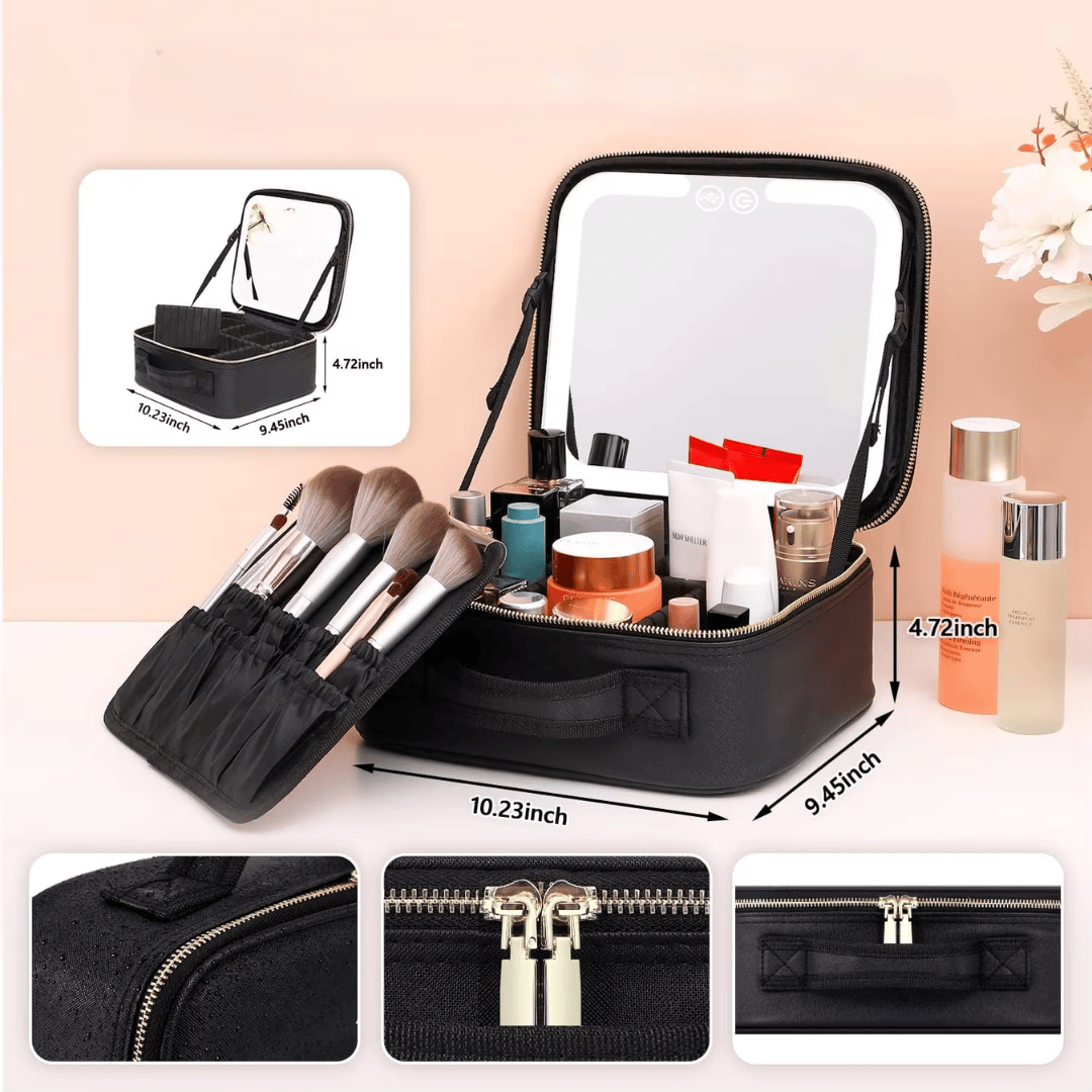 Pavoco Makeup-Zubehör Eleganter Make Up Organizer für Damen kompakt mit LED Spiegel und mehreren Fächern