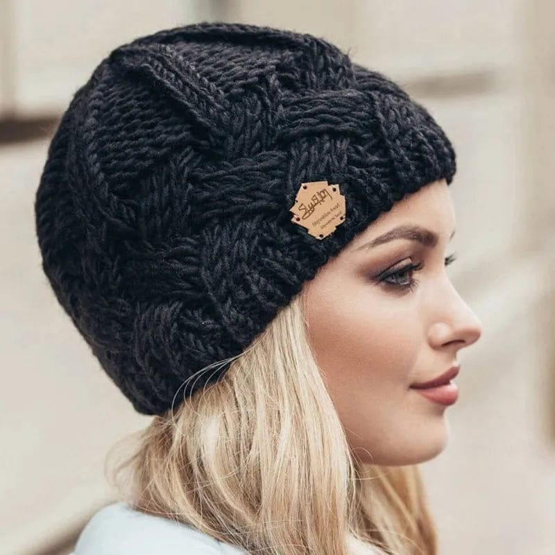 Pavoco Mützen Schwarz Weiche Strickmütze für Damen warm vielseitig Winter aus Wolle Baumwolle