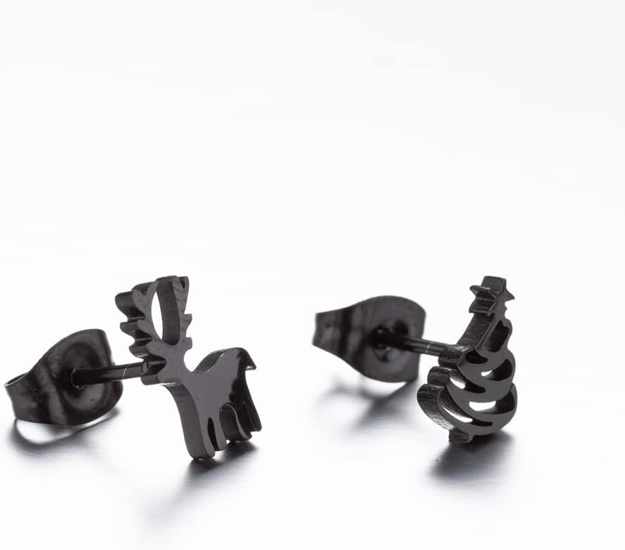 Pavoco Ohrringe Weihnachtsbaum / Rentier / Schwarz Elegante Ohrringe für Damen aus 925er Silber festlich Weihnachtsdesign