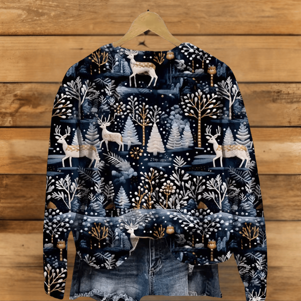 Pavoco Pullover Blau / S Lustiger Weihnachtspullover für Damen bequem mit Katzenmotiv Winter