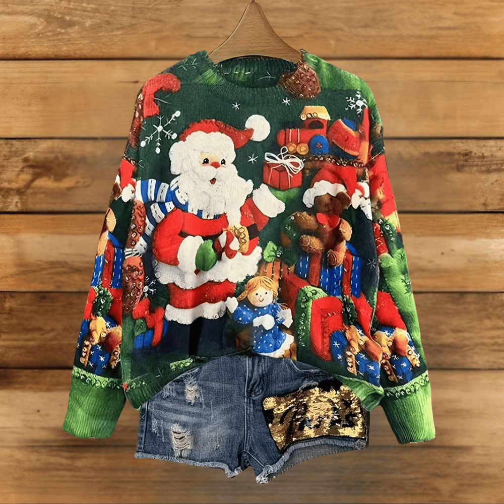 Pavoco Pullover Bunt / S Lustiger Weihnachtspullover für Damen bequem mit Katzenmotiv Winter