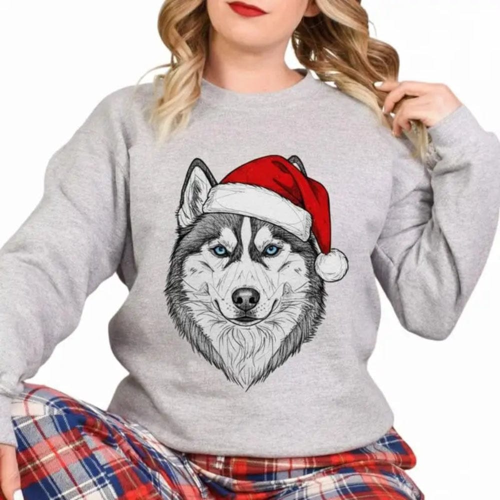 Pavoco Pullover Grau / XS Lustiger Weihnachtspullover für Unisex gemütlich mit Husky-Motiv
