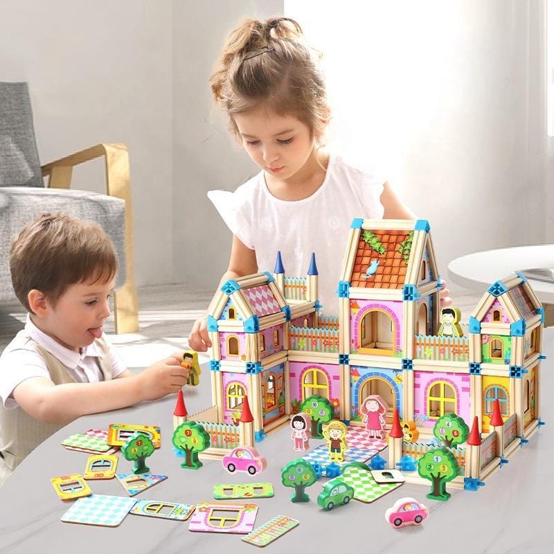 Pavoco Puppenhäuser & Spielsets 298 Prinzessinnenvilla Kreativer Puppenhaus Bausatz für Kinder aus Holz interaktiv nachhaltig fördert Feinmotorik