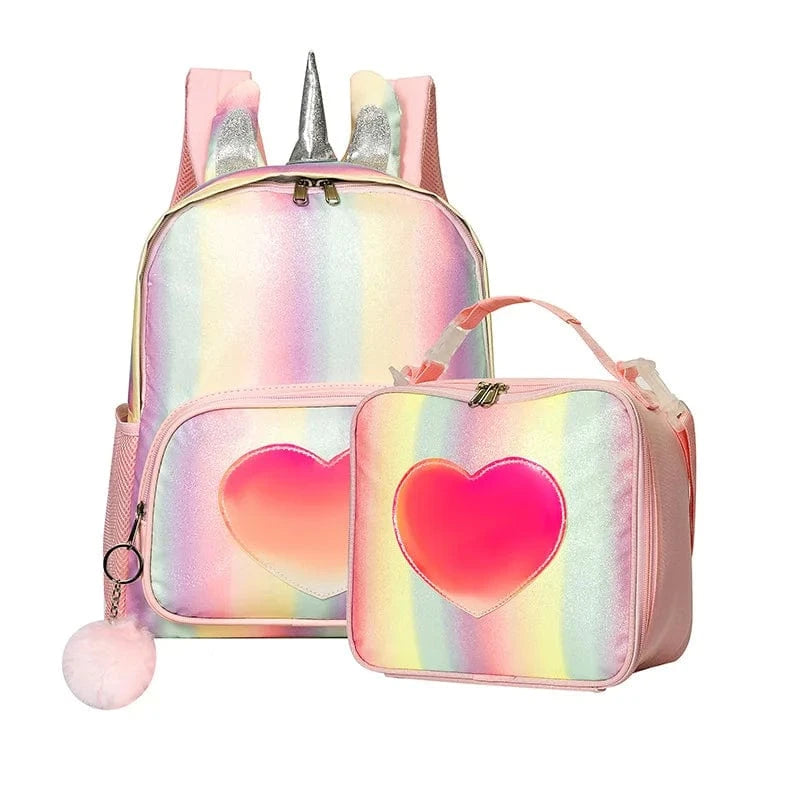 Pavoco Rucksäcke Buntes Herzchen Set Einhorn | hochwertiger Schulrucksack für Mädchen robust