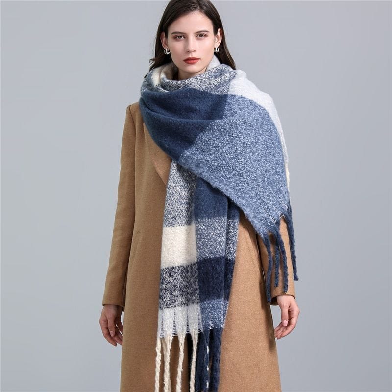 Pavoco Schals & Tücher Blau Kuscheliger Kaschmir Schal für Damen warm stilvoll Winter elegant 220x50 cm