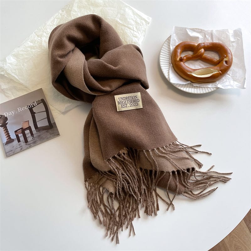 Pavoco Schals & Tücher Dunkelbraun Luxuriöser Pashmina Schal für Damen doppelseitig mit Quasten elegant warm Winter
