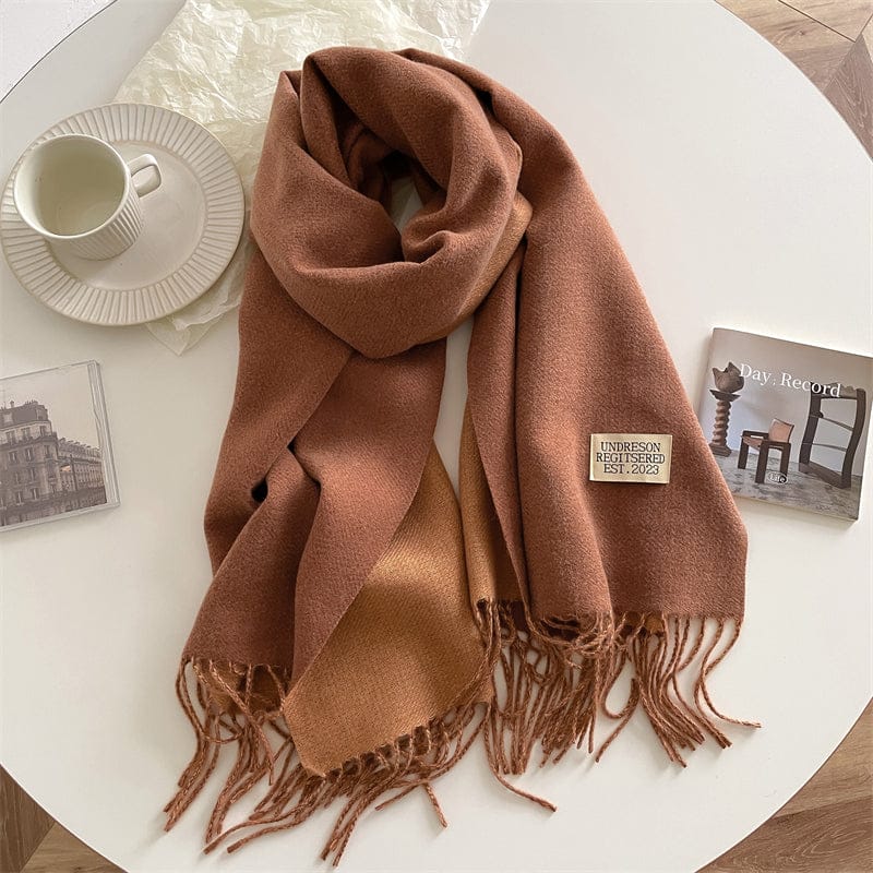 Pavoco Schals & Tücher Hellbraun Luxuriöser Pashmina Schal für Damen doppelseitig mit Quasten elegant warm Winter