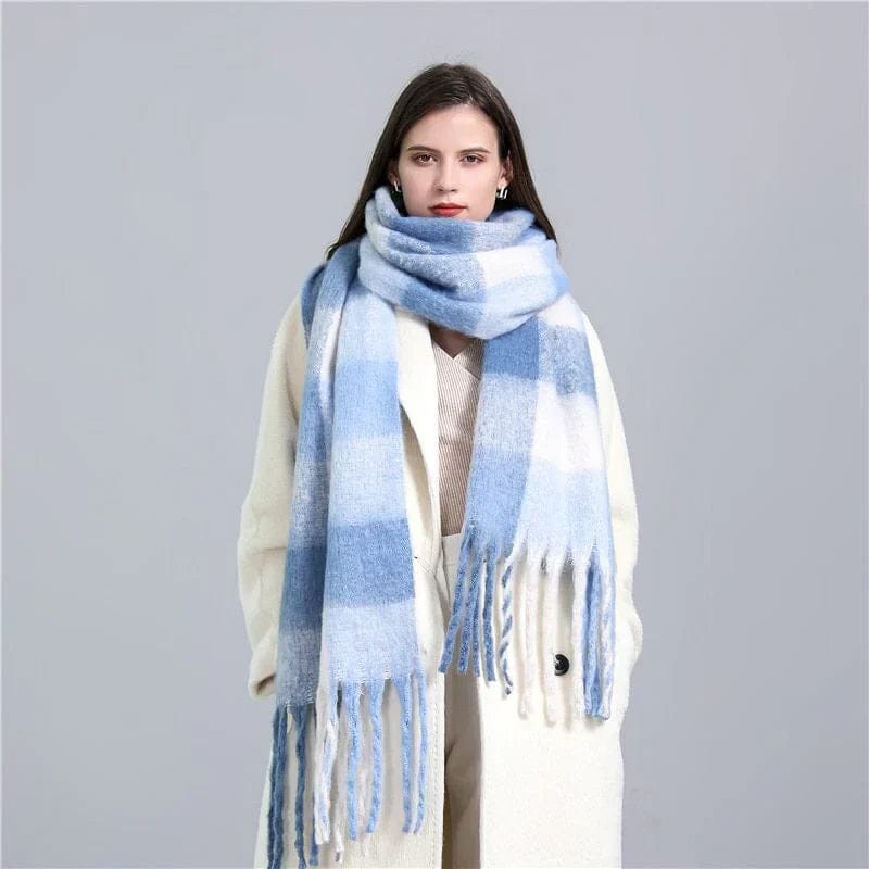 Pavoco Schals & Tücher Helles Blau Eleganter Karierter Schal für Damen warm aus Kaschmir Winter