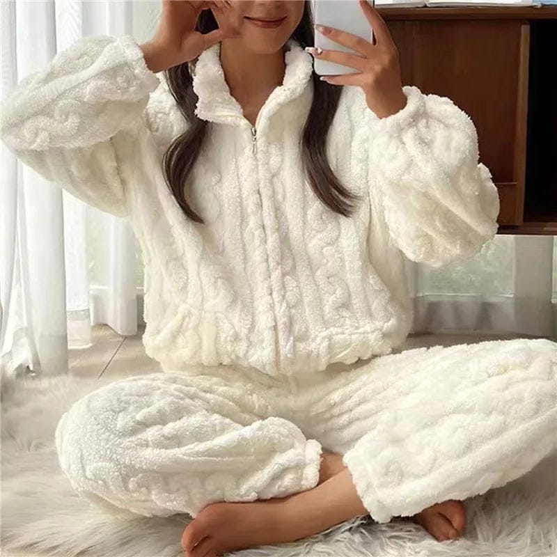 Pavoco Schlafanzüge & Loungewear Aprikose / L Kuscheliger Damen Pyjama lang Baumwolle oversized Winter weich