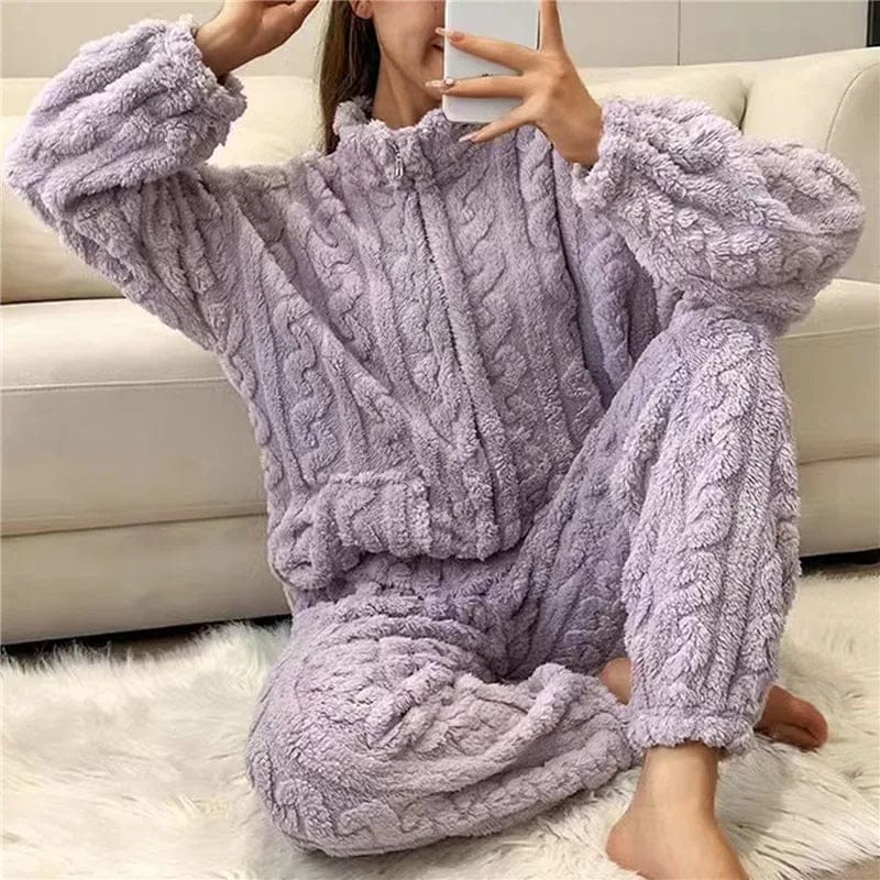 Pavoco Schlafanzüge & Loungewear Kuscheliger Damen Pyjama lang Baumwolle oversized Winter weich