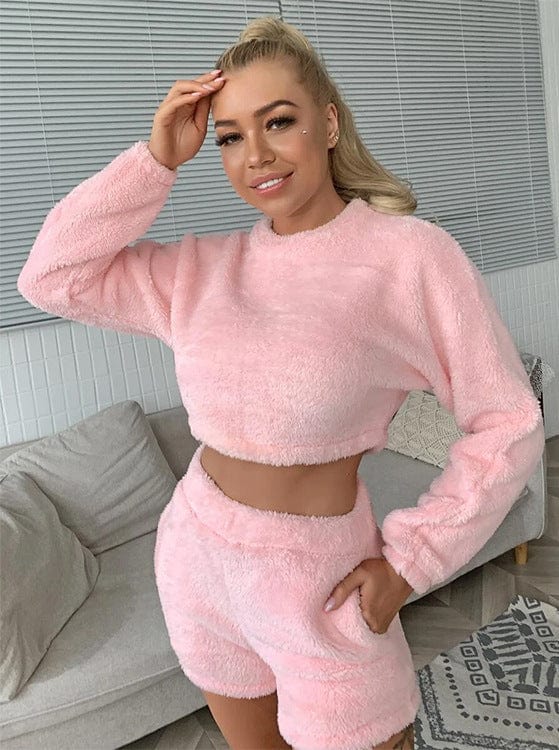 Pavoco Schlafanzüge & Loungewear Kuscheliger Plüsch Schlafanzug für Damen bequem weich ideal für Zuhause