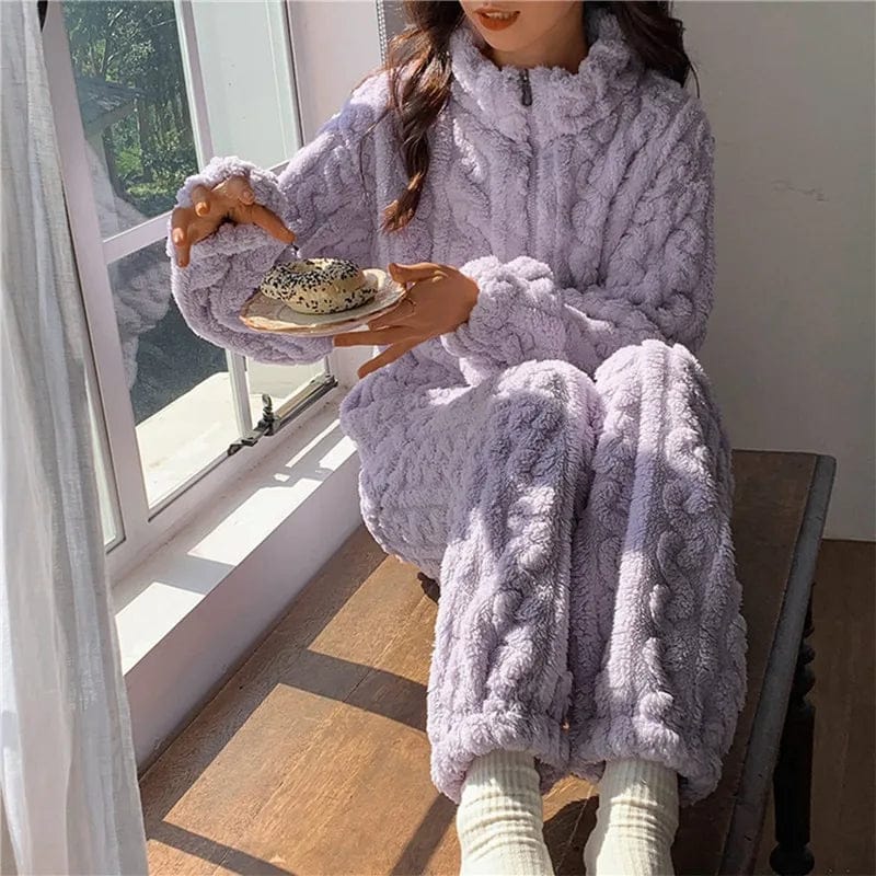 Pavoco Schlafanzüge & Loungewear Lila / L Kuscheliger Damen Pyjama lang Baumwolle oversized Winter weich
