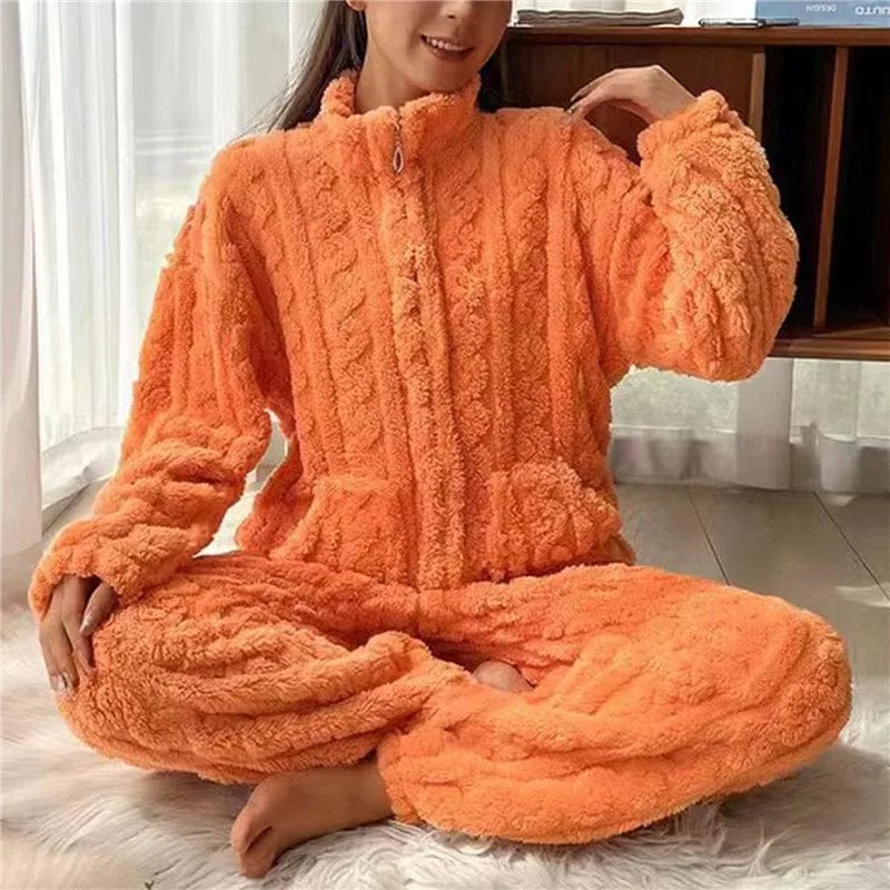 Pavoco Schlafanzüge & Loungewear Orange / L Kuscheliger Damen Pyjama lang Baumwolle oversized Winter weich
