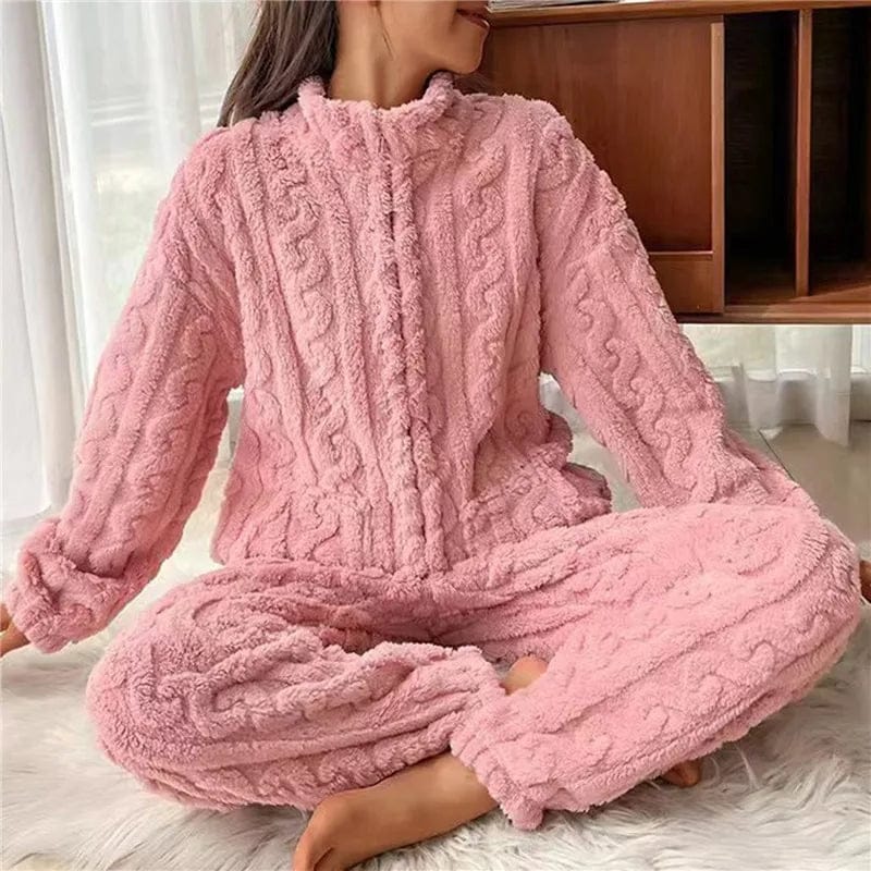 Pavoco Schlafanzüge & Loungewear Rosa / L Kuscheliger Damen Pyjama lang Baumwolle oversized Winter weich