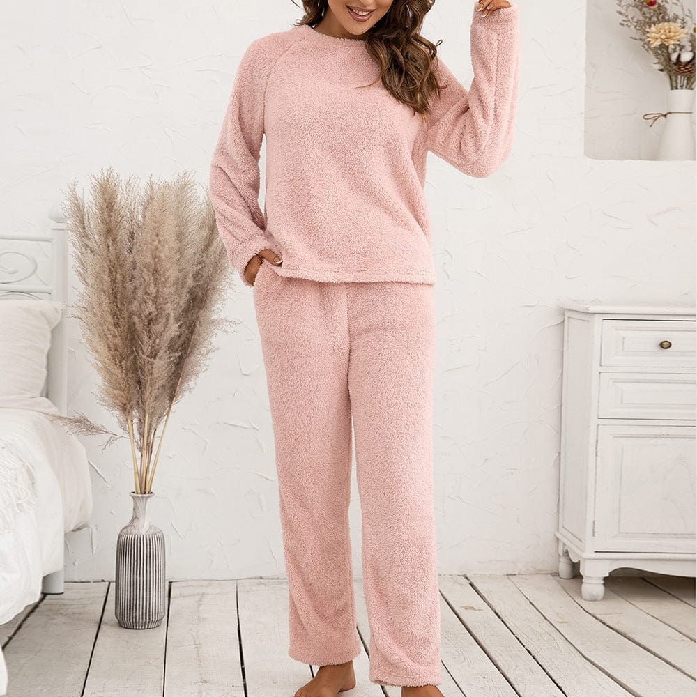 Pavoco Schlafanzüge Rosa / S Kuscheliges Fleece Pyjama für Damen langarm bequem Winter weich