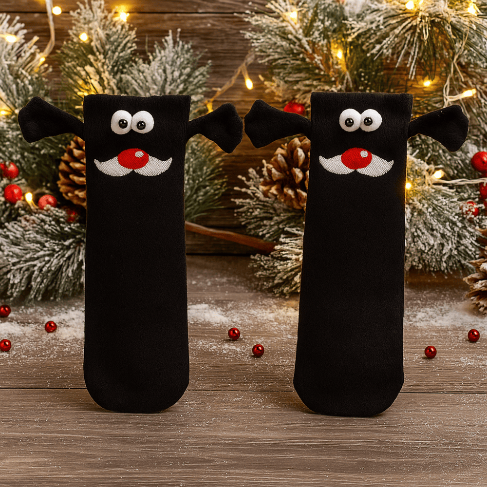 Pavoco Socken & Strumpfwaren Schwarzer Rentier Lustige Weihnachtssocken für Paare weich warm gemütlich mit umklammerten Händen