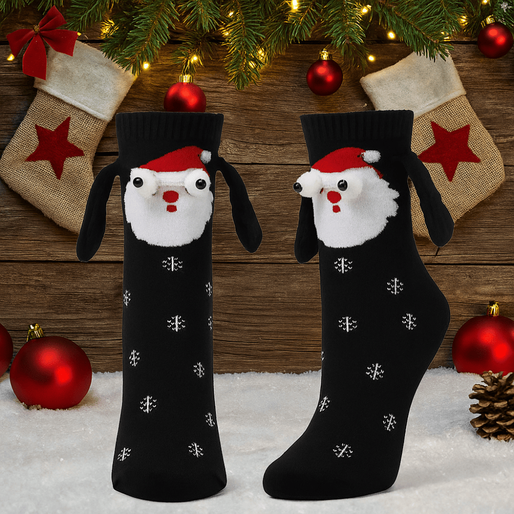 Pavoco Socken & Strumpfwaren Schwarzer Santa Lustige Weihnachtssocken für Paare weich warm gemütlich mit umklammerten Händen