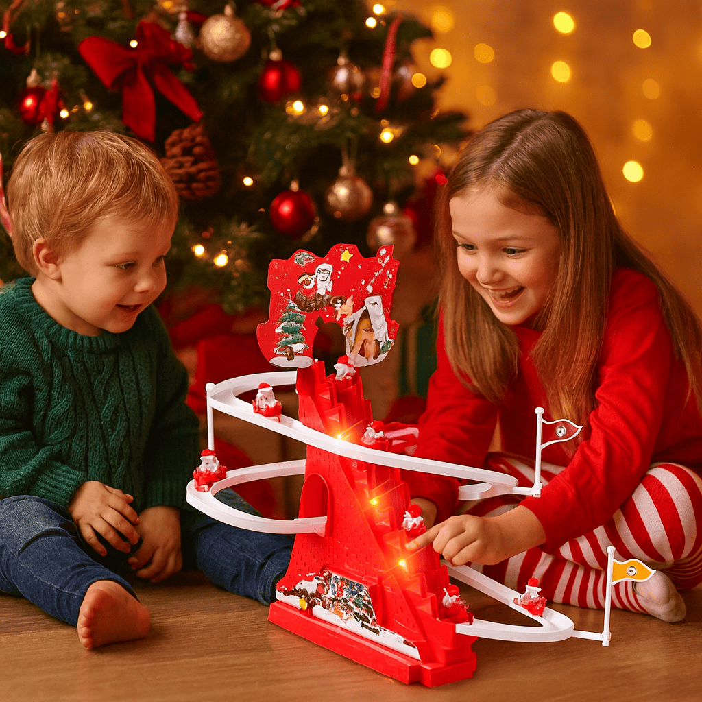 Pavoco Spielzeug & Spiele Rutschspielzeug+4 Stück Auto Festliche Rutschbahn für Kinder mit LED Lichtern Musik interaktiv Weihnachtszeit