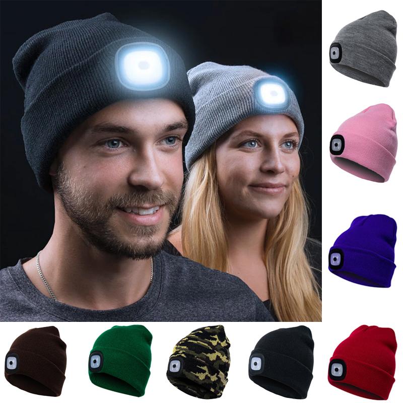 Pavoco Stirnlampen Hüte Bequeme LED Stirnlampenmütze für Unisex warm atmungsaktiv wiederaufladbar Winter