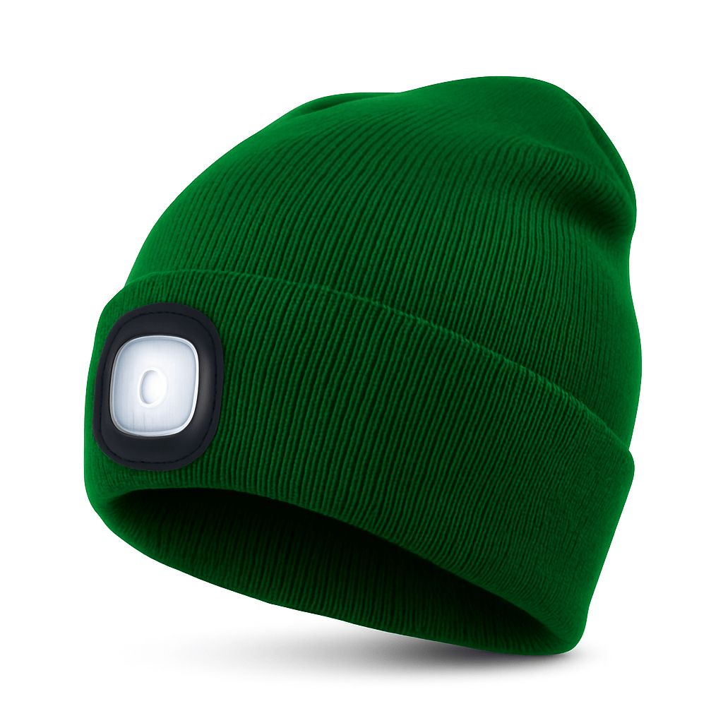 Pavoco Stirnlampen Hüte Dunkelgrün Bequeme LED Stirnlampenmütze für Unisex warm atmungsaktiv wiederaufladbar Winter