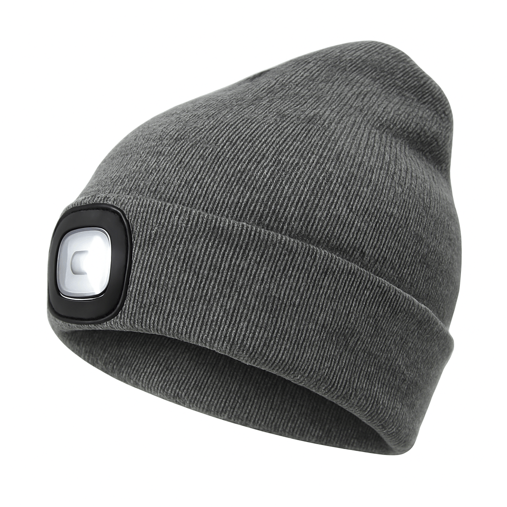 Pavoco Stirnlampen Hüte Grau Bequeme LED Stirnlampenmütze für Unisex warm atmungsaktiv wiederaufladbar Winter