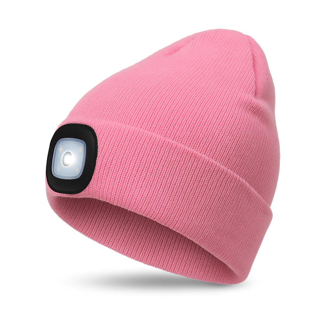 Pavoco Stirnlampen Hüte Rosa Bequeme LED Stirnlampenmütze für Unisex warm atmungsaktiv wiederaufladbar Winter
