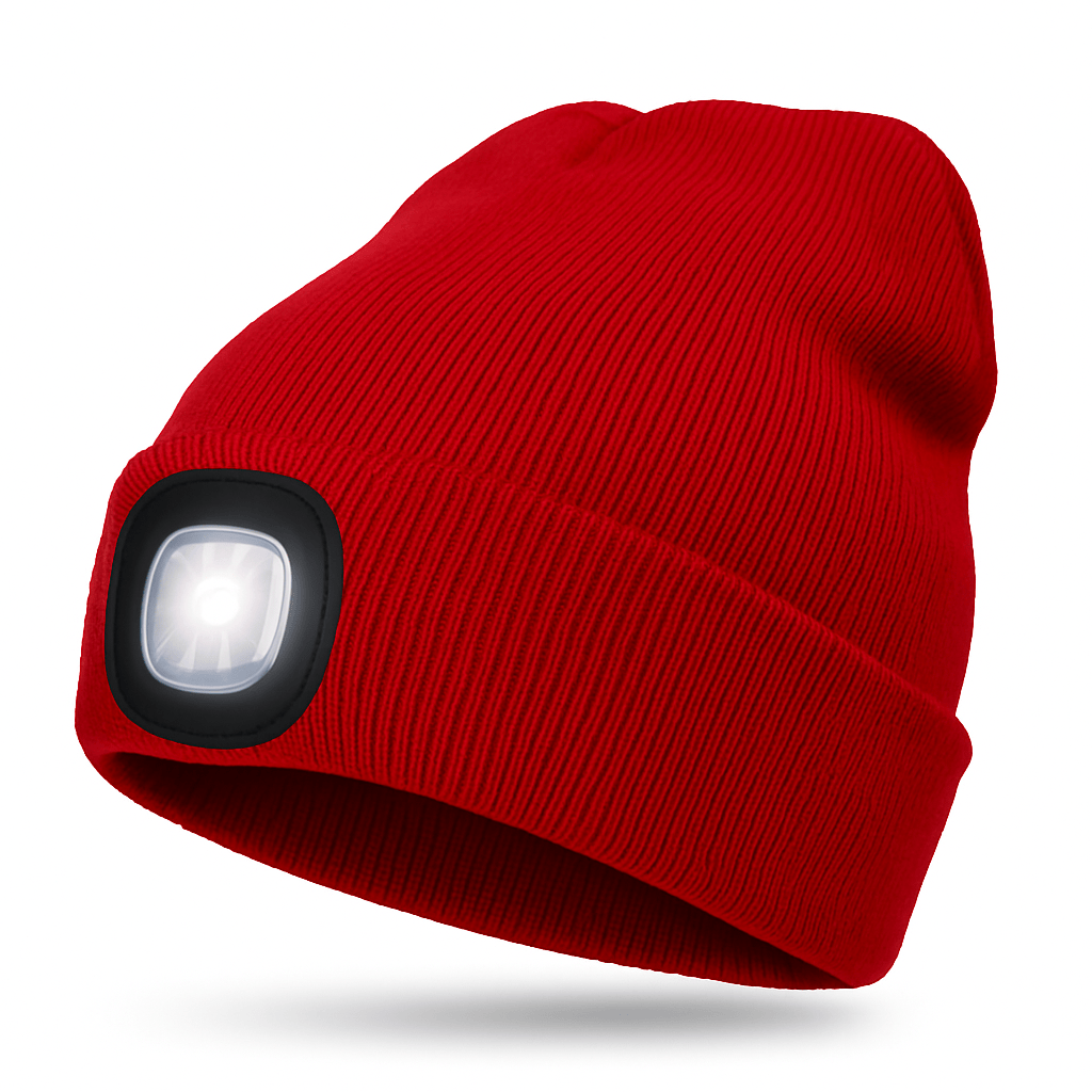 Pavoco Stirnlampen Hüte Rot Bequeme LED Stirnlampenmütze für Unisex warm atmungsaktiv wiederaufladbar Winter