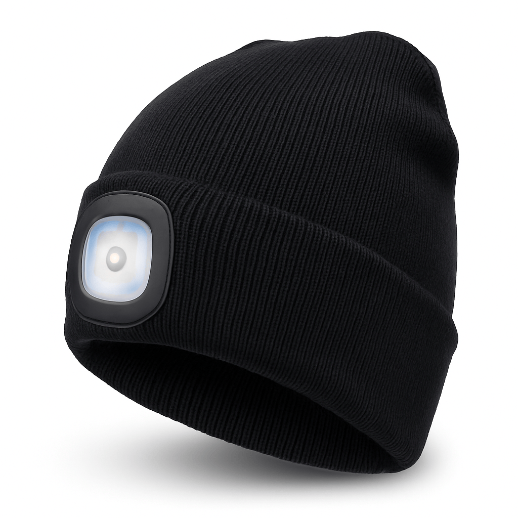 Pavoco Stirnlampen Hüte Schwarz Bequeme LED Stirnlampenmütze für Unisex warm atmungsaktiv wiederaufladbar Winter