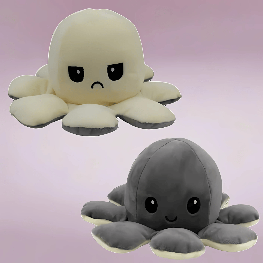 Pavoco Stofftiere & Plüschspielzeug Beige-Grau Weicher Wendbarer Oktopus-Plüsch für Kinder und Erwachsene langlebig kuschelig Baumwolle